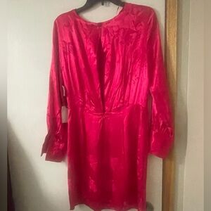 STATE Vibrant Red (Size 8) Floral Embroidered Long-sleeve Cut-out Back Dress